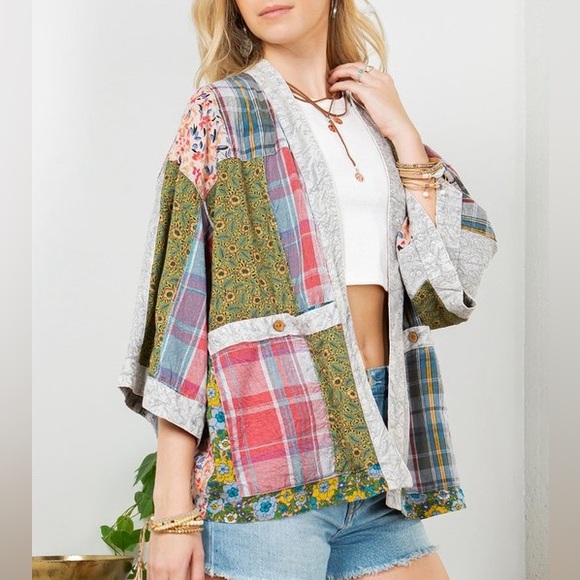 #64 New! Gorgeous Patched UP Duster Top Cardigan with Pockets - Picture 2 of 4